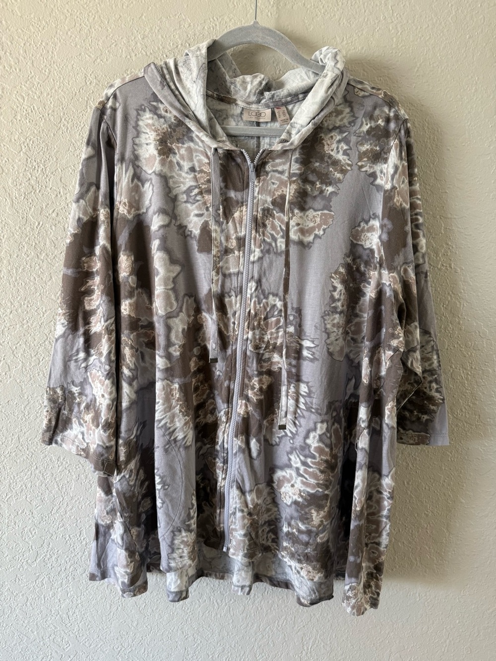 Logo Lori Goldstein Tie-Dye Zip Front Half Sleeve Hooded Light Jacket US 2X